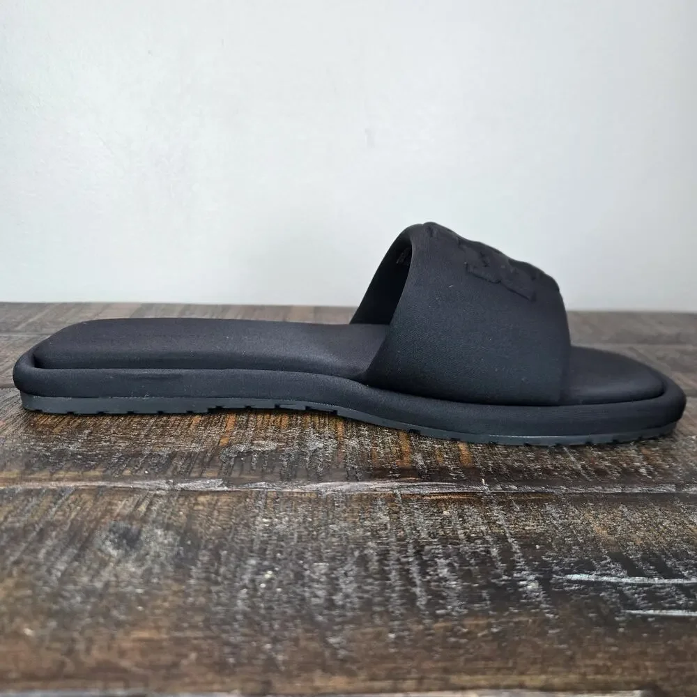 NEW Tory Burch Double T Sport Slides Womens Size 8 Logo Sandals Flip Flops Black